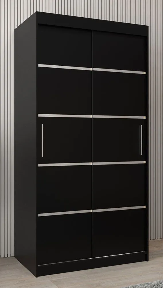 Schiebetürenschrank / Kleiderschrank Jan 01A, Farbe: Schwarz - Abmessungen: 200 x 100 x 62 cm ( H x B x T)