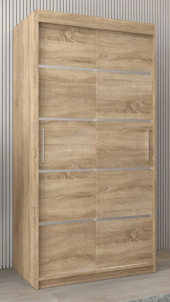 Schiebetürenschrank / Kleiderschrank Jan 01A, Farbe: Eiche Sonoma - Abmessungen: 200 x 100 x 62 cm ( H x B x T)