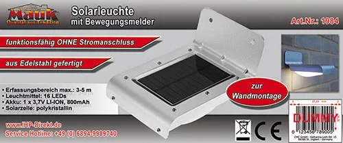 Solar Beleuchtungs - Bewegungsmelder zur Wandmontage in Ede