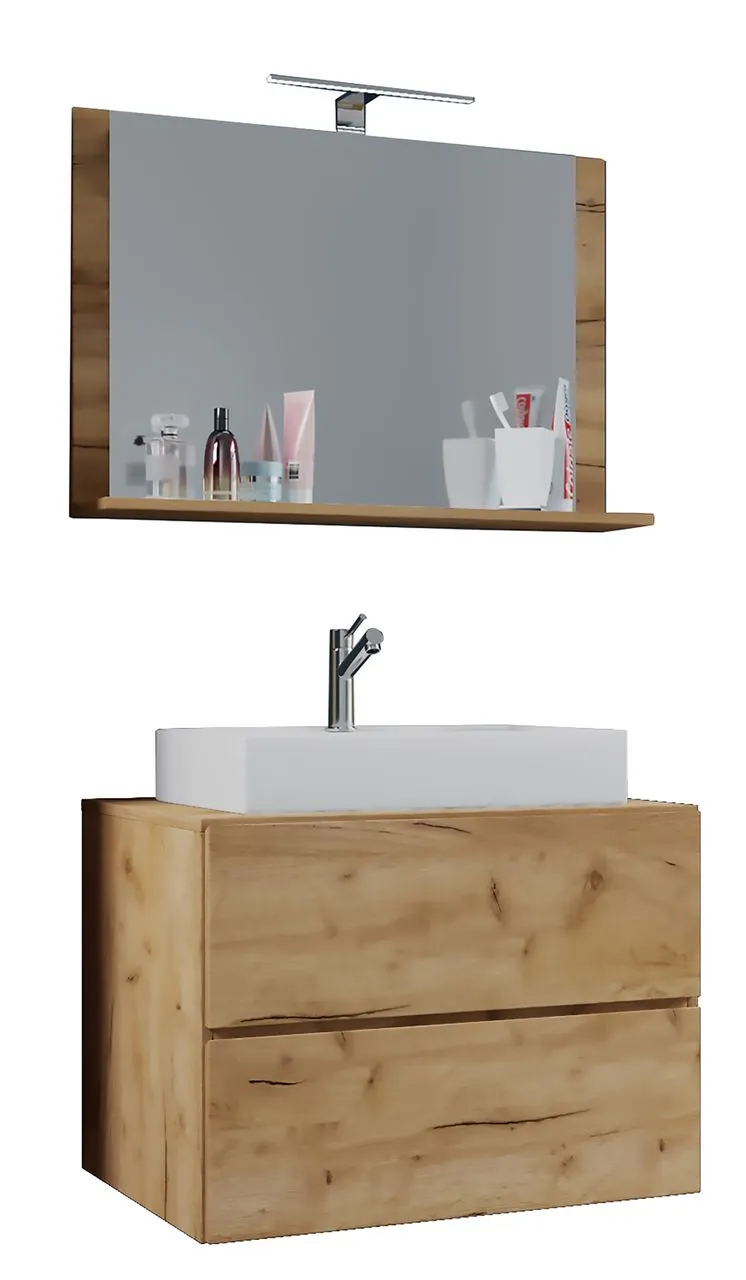 Badblock Lendas M 60cm Unterschrank + Spiegel Honig-Eiche