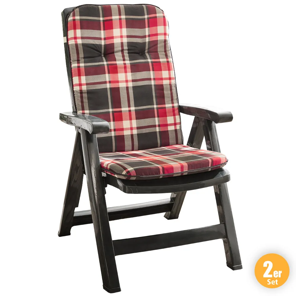 Solax-Sunshine Hochlehner-Polsterauflage, je ca. 116 x 50 x 5 cm - Karo Rot, 2er-Set