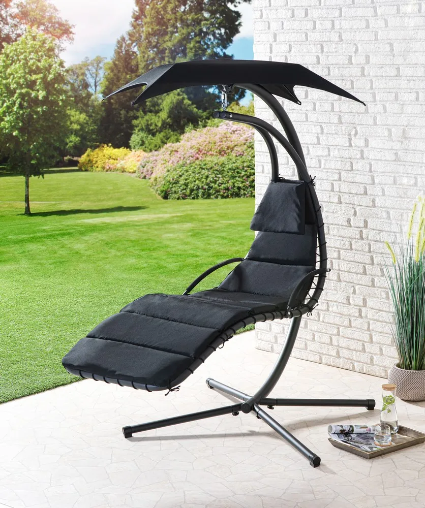 Hängeliege Schwebeliege Schwebesessel mit Polsterung & Sonnendach schwarz
