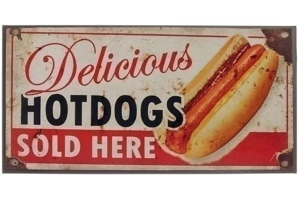 Metallschild "Delicious Hot Dogs"