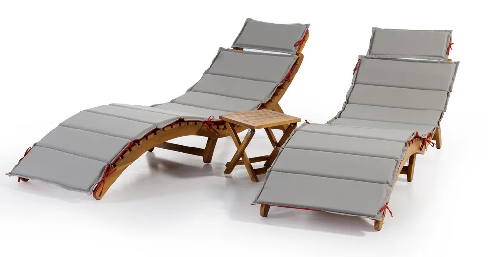 5tlg. Sonnenliegen-Set mit Wende-Polsterauflagen klappbar aus Akazienholz, ca. 184 x 54 x 63 cm