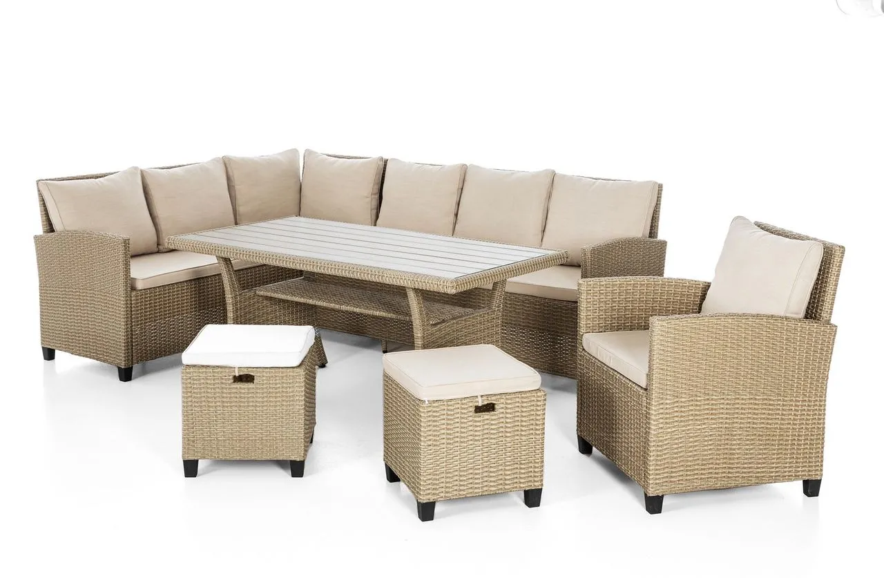 Dining-Ecklounge 19 tlg., inkl. Sitz- und Rückenkissen braun/beige