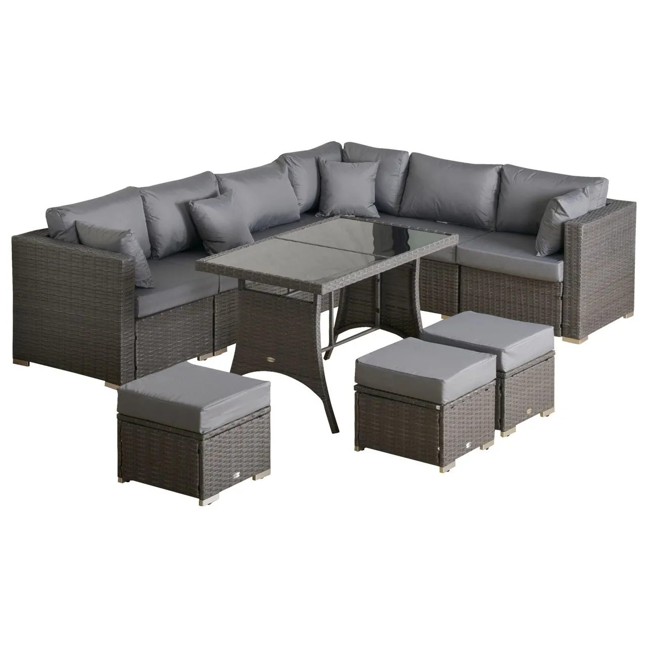 Polyrattan Sitzgarnitur 10 tlg. Sitzgruppe Gartenset Gartenmöbel Set Lounge Stahl Luxus Dunkelgrau