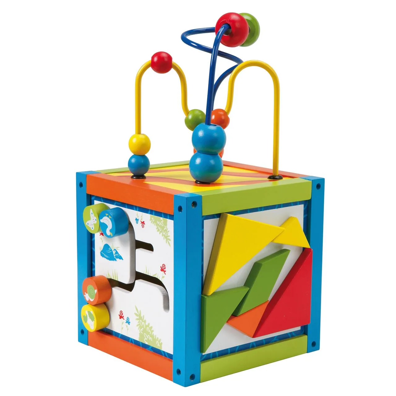 Spielcenter 'Aktivwürfel', Motorikwürfel, mit Motorikschleife, pädagogische Lernelemente, Holz