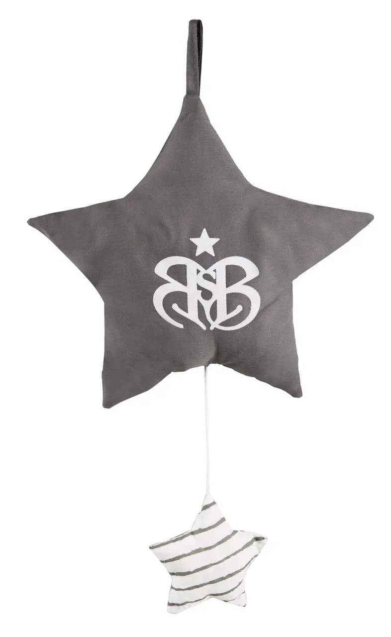 Spieluhr 'Rock Star Baby 3', Einschlafhilfe, Textil-Stern waschbar, Babyzimmer Deko grau / weiß