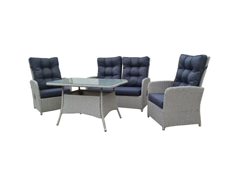 Dining Set 11 tlg. Lounge inkl. Sicherheitsglasplatte – Grau-Meliert