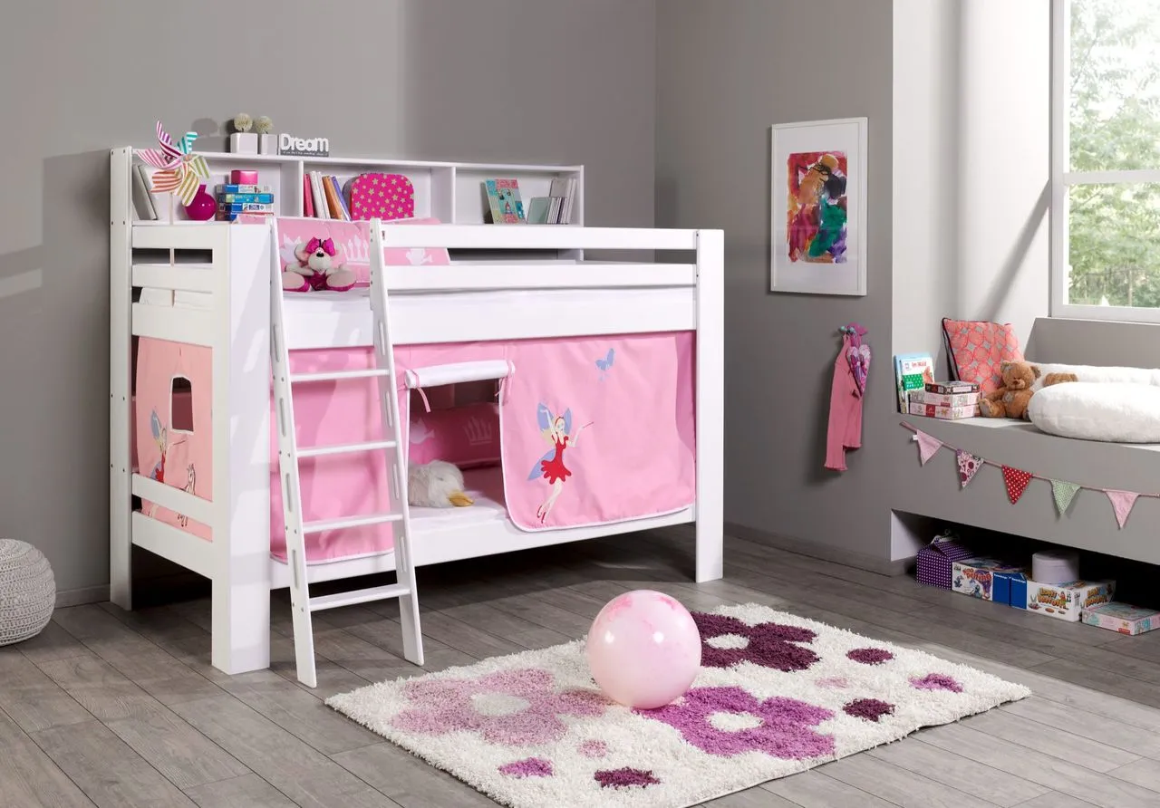 Etagenbett Jan mit Bücherregal und Vorhang Princess