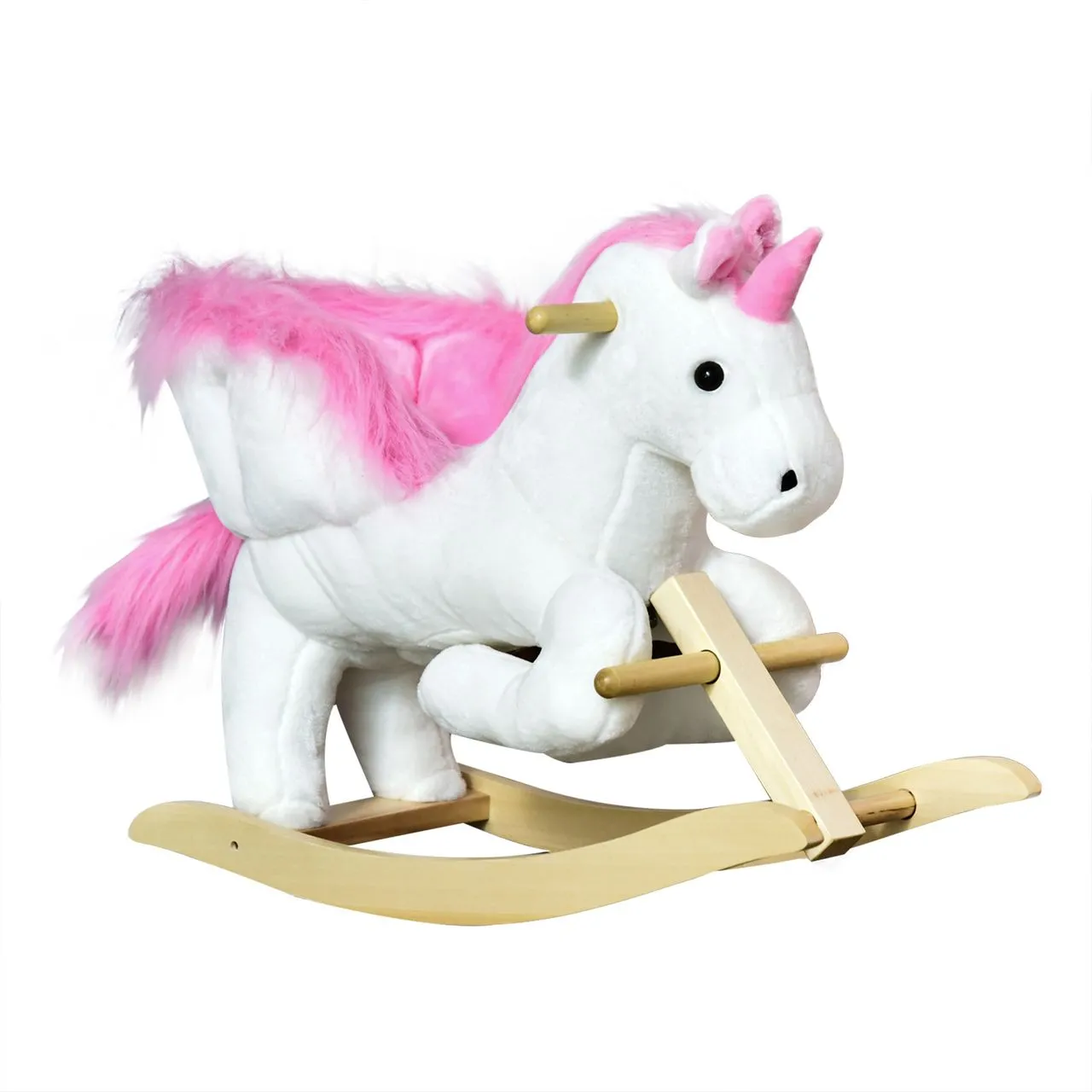 Schaukeltier Schaukelpferd Kinder Schaukel magisches Einhorn-Design mit Musik für Kinder für 18-36 Monate Baby Plüsch Holz Stahl Rosa+Weiß 65 x 32 x 55 cm