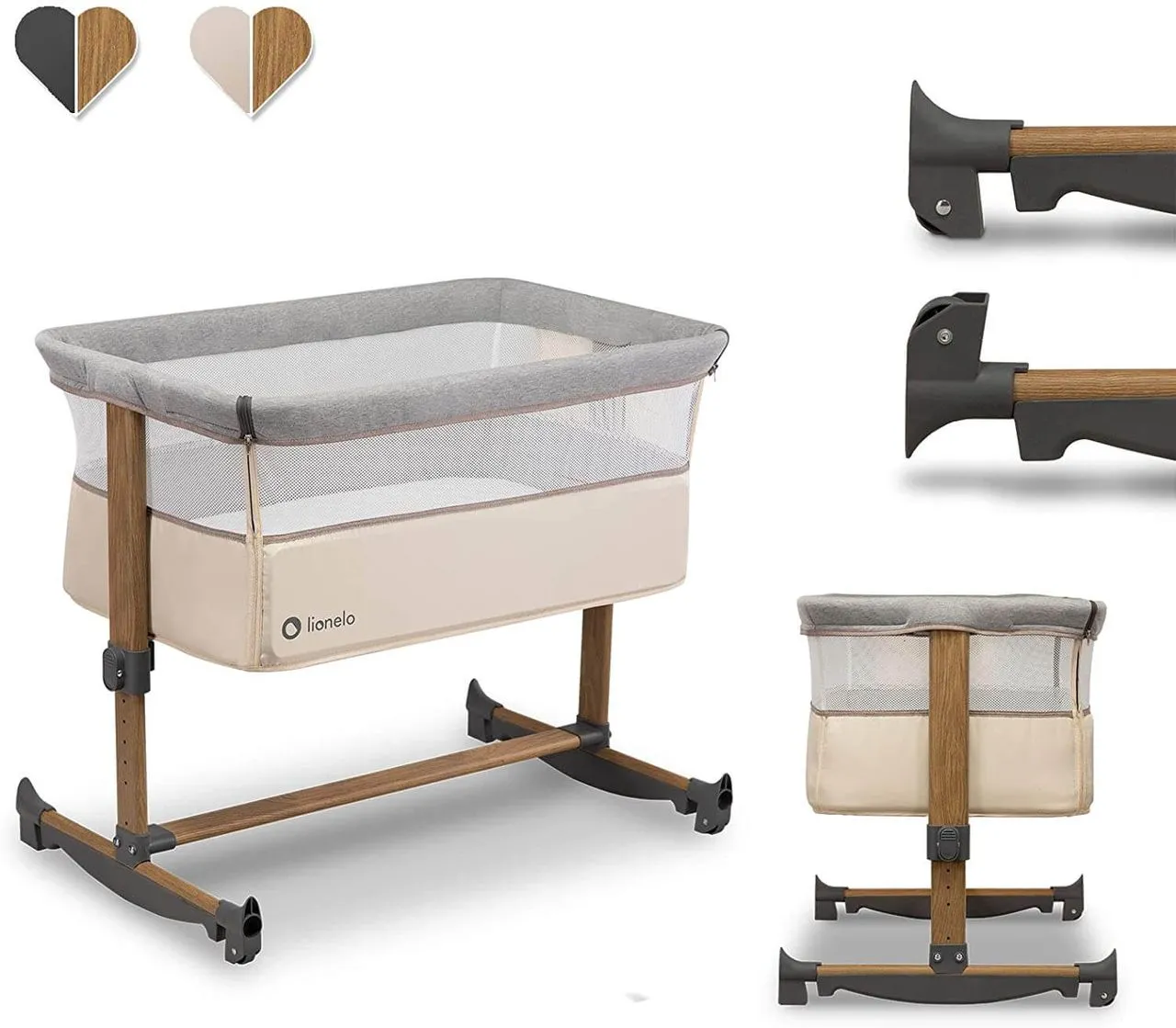 Leonie Beige Baby 3in1 Beistellbett mit Matratze höhenverstellbar mit Schaukelfunktion