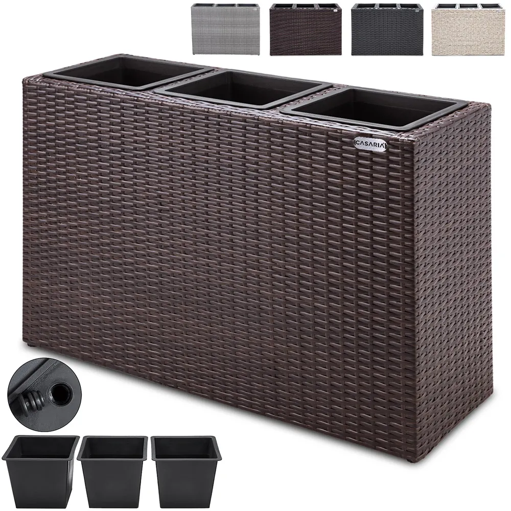 Casaria Blumenkasten Polyrattan 3er 83 x 60 x 30,5cm schwarz