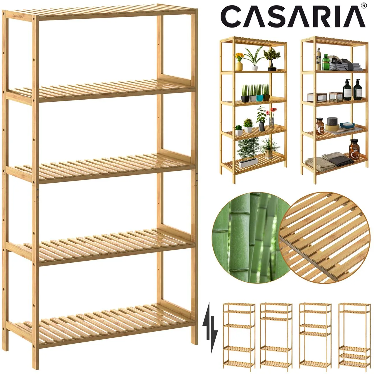 Casaria Standregal Bambus mit 5 Etagen 130 x 60 x 26cm braun