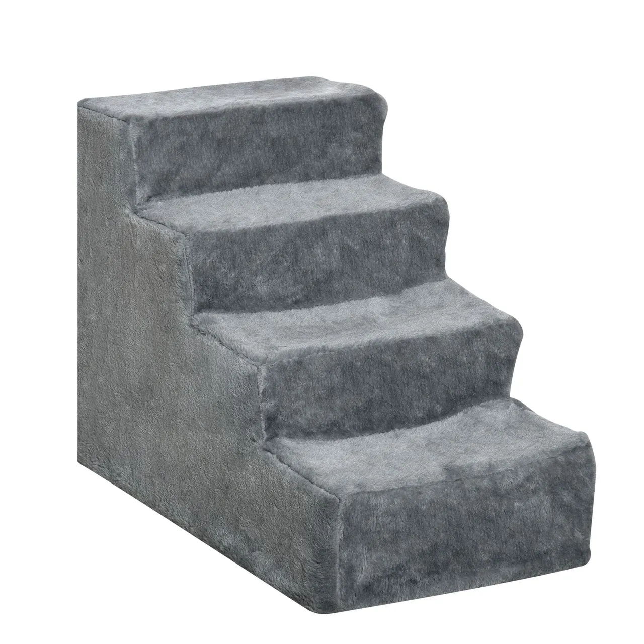 Haustiertreppe 4-stufige Hunderampe mit abnehmbarer Bezug Katzentreppe Hundetreppe Tiertreppe Spanplatte Plüsch Grau 60 x 35 x 44 cm