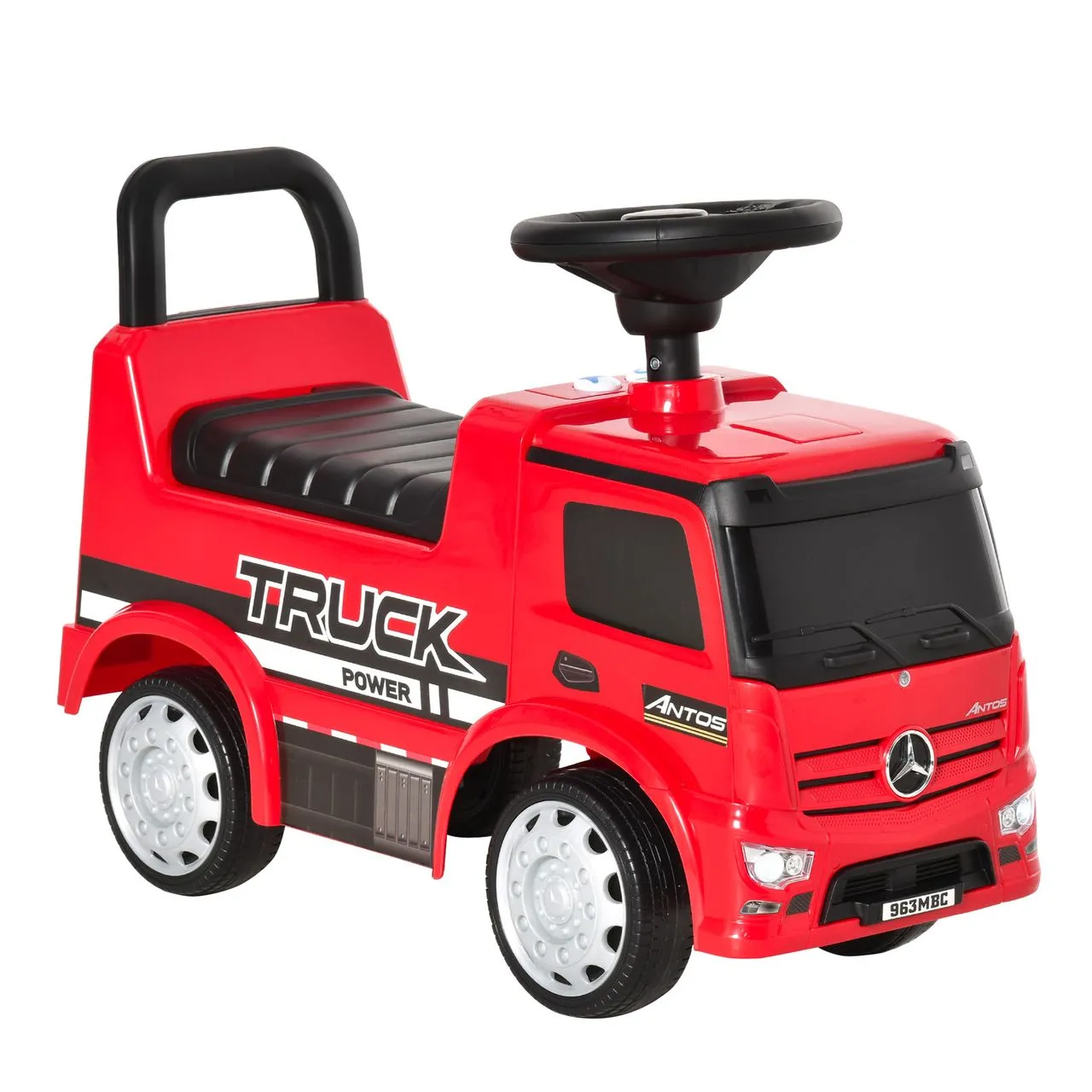 Rutscherfahrzeug Rutscherauto Babyrutscher Kinderfahrzeug lizenziert von Mercedes ANTOS-LKW-Stil mit Licht für Kinder von 12 bis 36 Monaten Metall PP-Kunststoff Rot+Schwarz 62,5x28,5x45cm