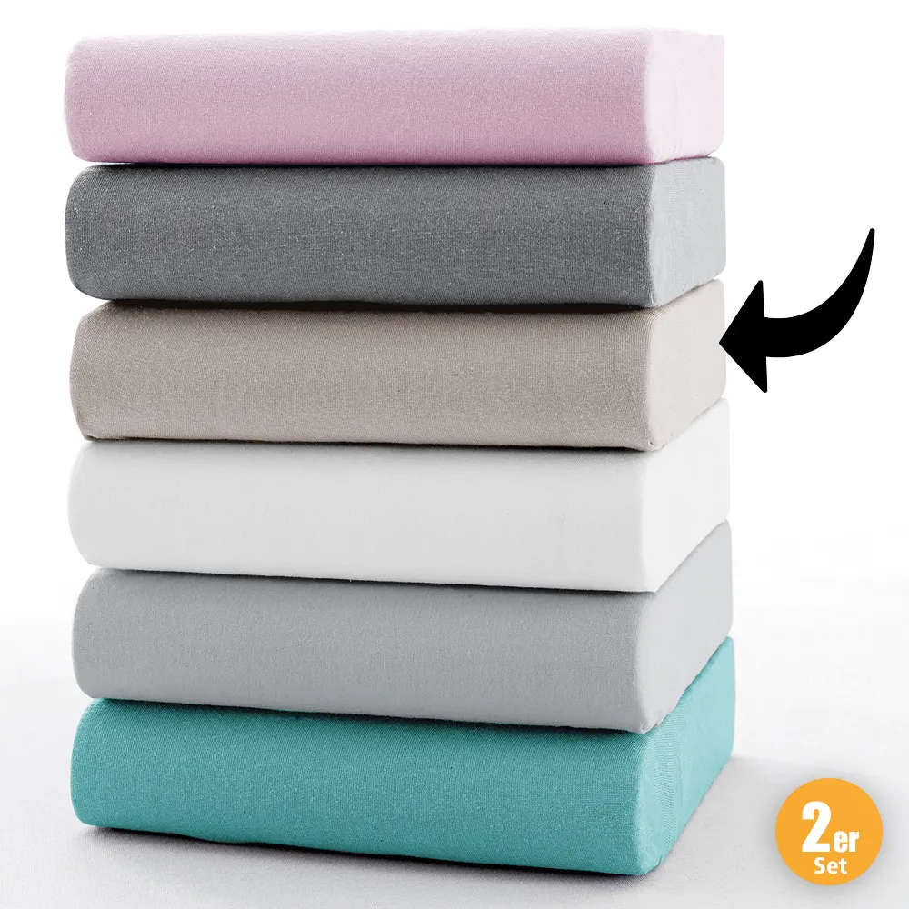 Jersey-Spannbetttuch mit Aloe Vera, ca. 180 - 200 x 200 cm, Kitt - 2er-Set