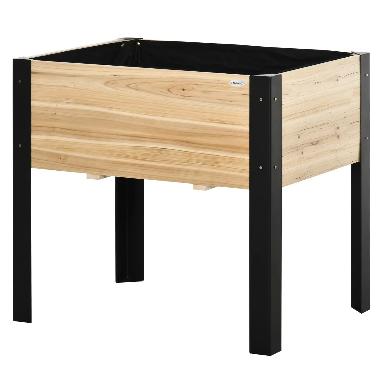 Hochbeet Pflanzkasten Blumenkasten Blumentopf Kräuterbeet mit Vliesstoff Massivholz Stahl Natur+Schwarz 80 x 60 x 74 cm