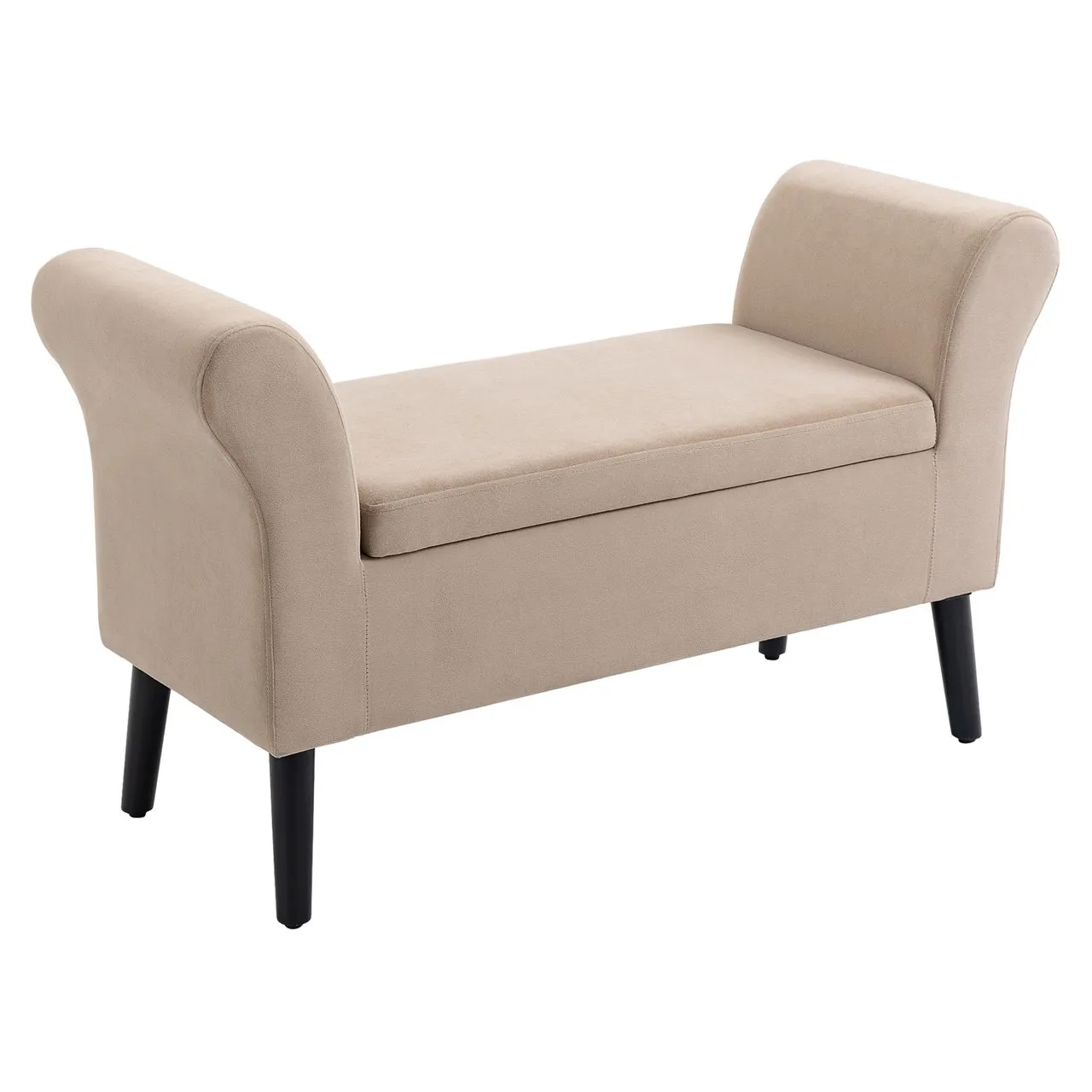 Sitzbank mit Stauraum Armlehnen modern samtartiges Polyester Gummiholz Beige 111,5 x 41 x 65 cm