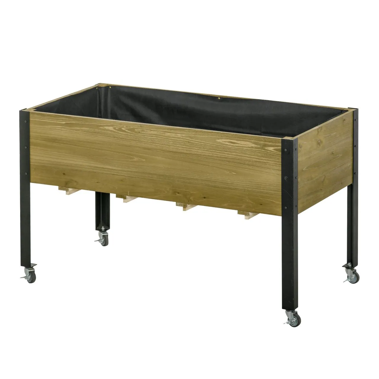 Hochbeet mit Rädern Pflanztisch mit Abfluss Massivholz Vliesstoff