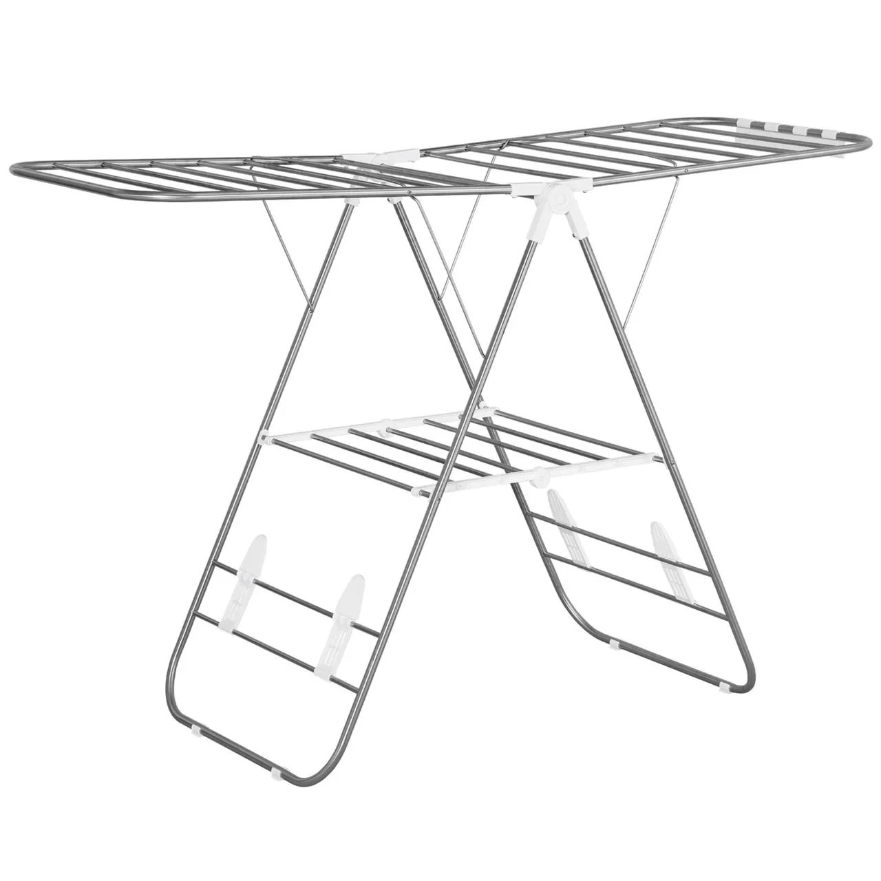 faltbarer Wäscheständer, tragbarer Flügelwäschetrockner, Silber, Weiß, 146 x 60,5 x 98 cm