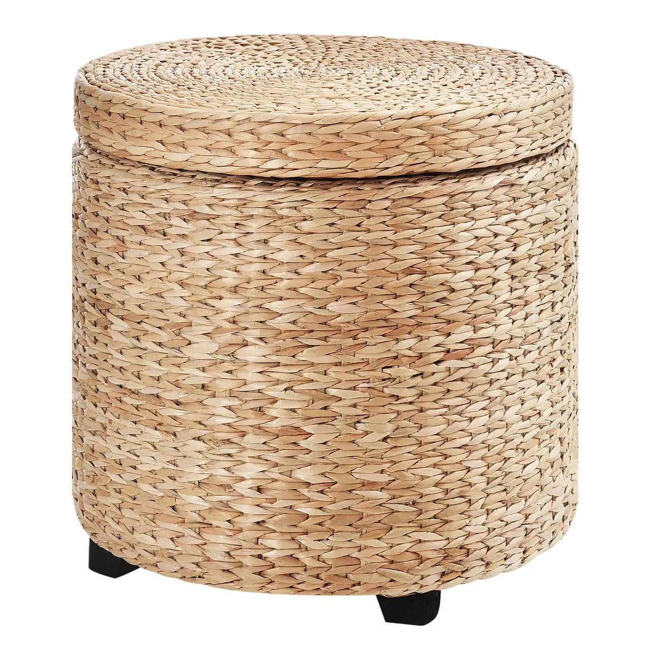 Sitzhocker mit Stauraum, Aufbewahrungsbox, Deckel Abnehmbar, Stroh Rattan, Khaki, Ø43 x 43 cm