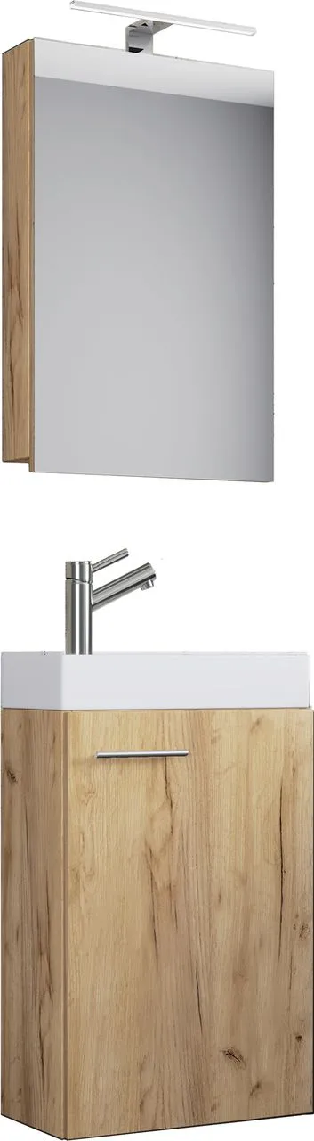 my bath Gäste-Waschplatz "Norma" mit Spiegelschrank / Honig-Eiche