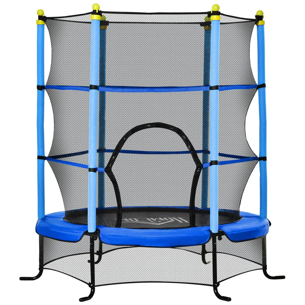 Trampolin Ø163 cm Gartentrampolin Mini-Trampoline für Kinder mit Sicherheitsnetz Randabdeckung Kleinkind-Trampolin für drinnen und draußen springen Gummiseil gepolstert Stahl Blau bis 45 kg