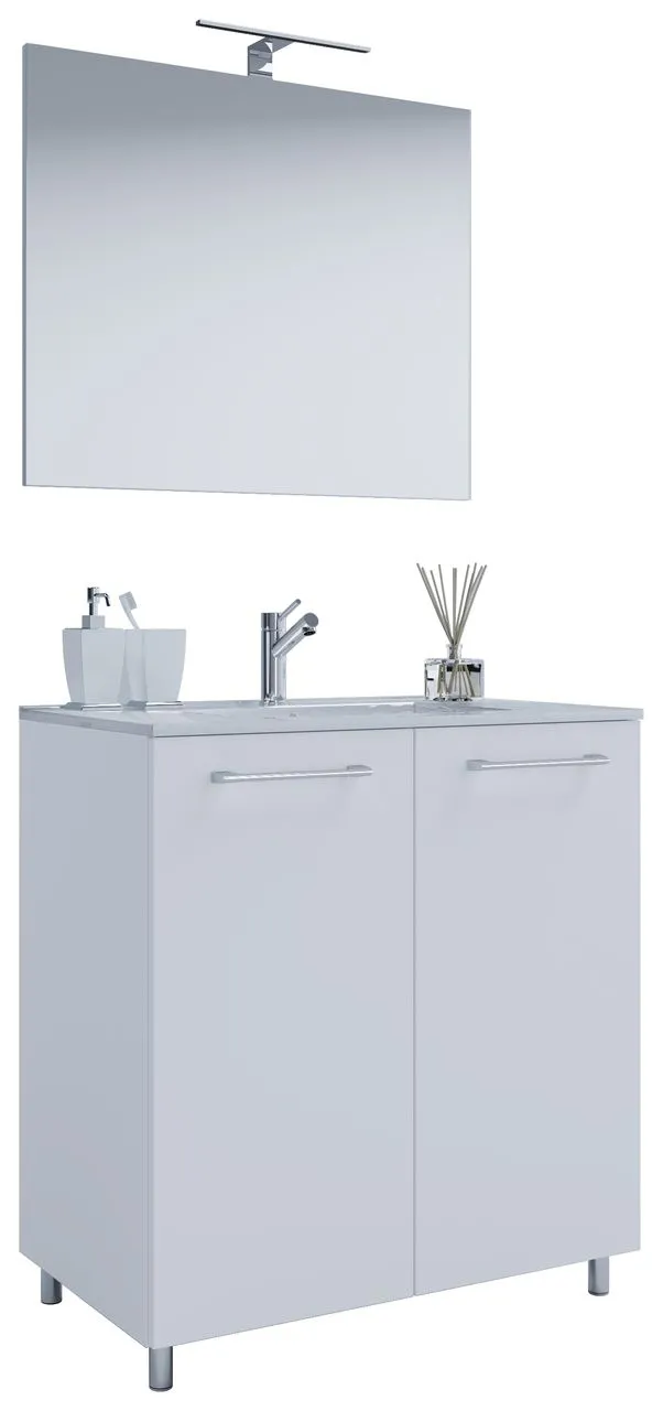 3-tlg. Stand-Waschplatz "Badinos 2 Türen" 60cm | Mit Spiegel Weiß