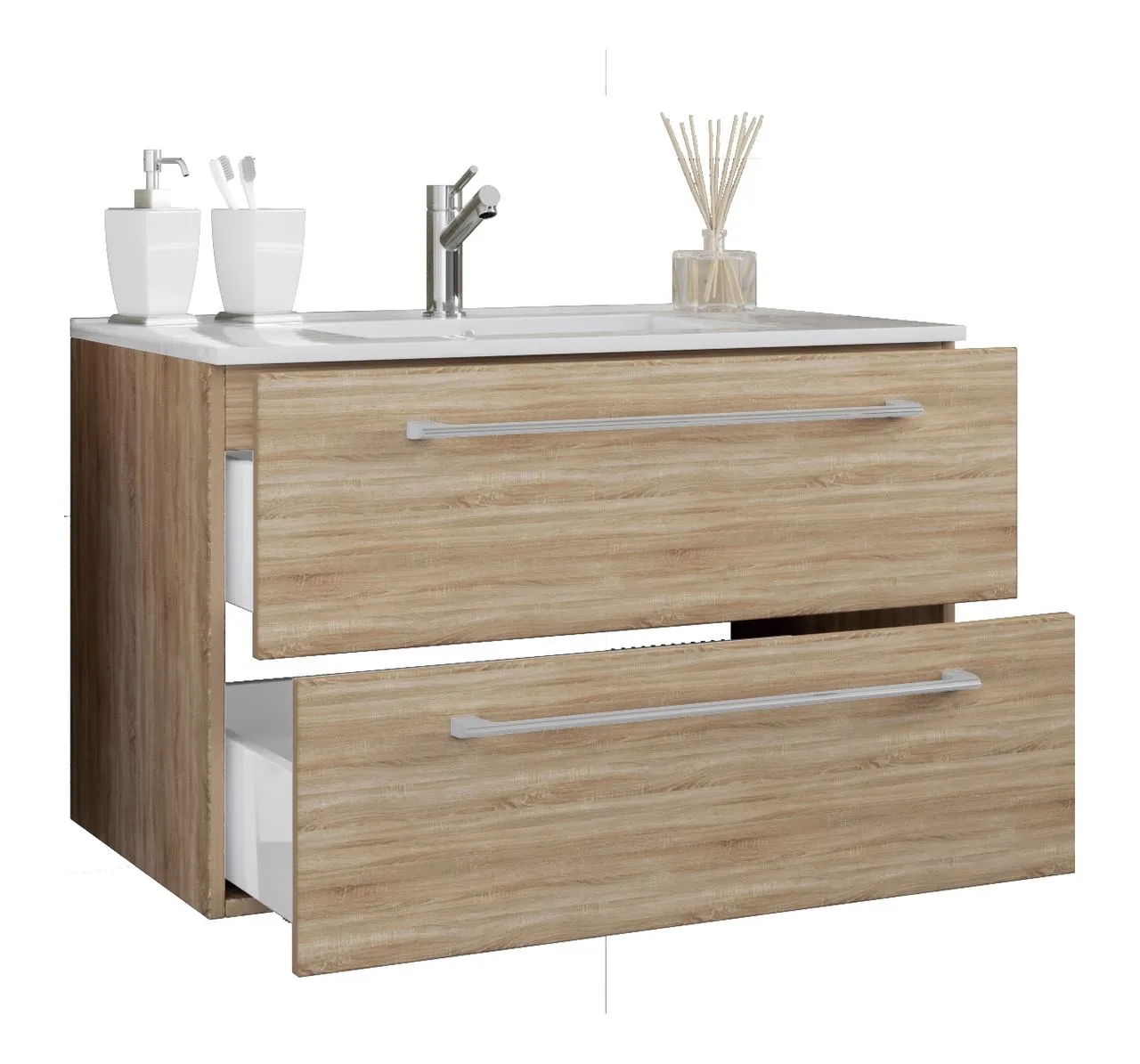 2-tlg. Badblock "Badinos 2 Schubfächer" 80cm Sonoma-Eiche