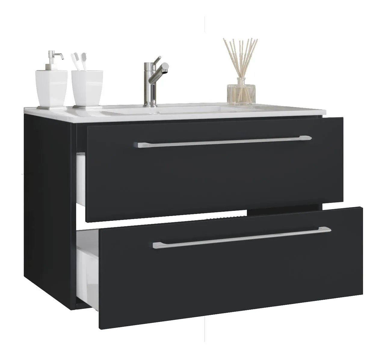 2-tlg. Badblock "Badinos 2 Schubfächer" 60cm Schwarz