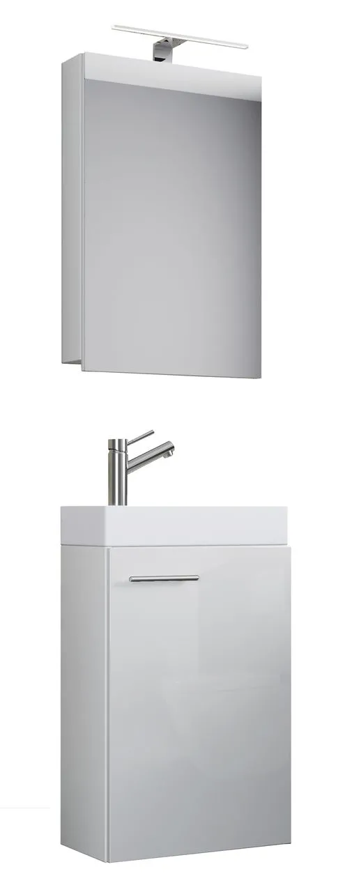 4-tlg. Gäste-Waschplatz "Slito" | Mit Spiegelschrank inkl. Beleuchtung Weiß