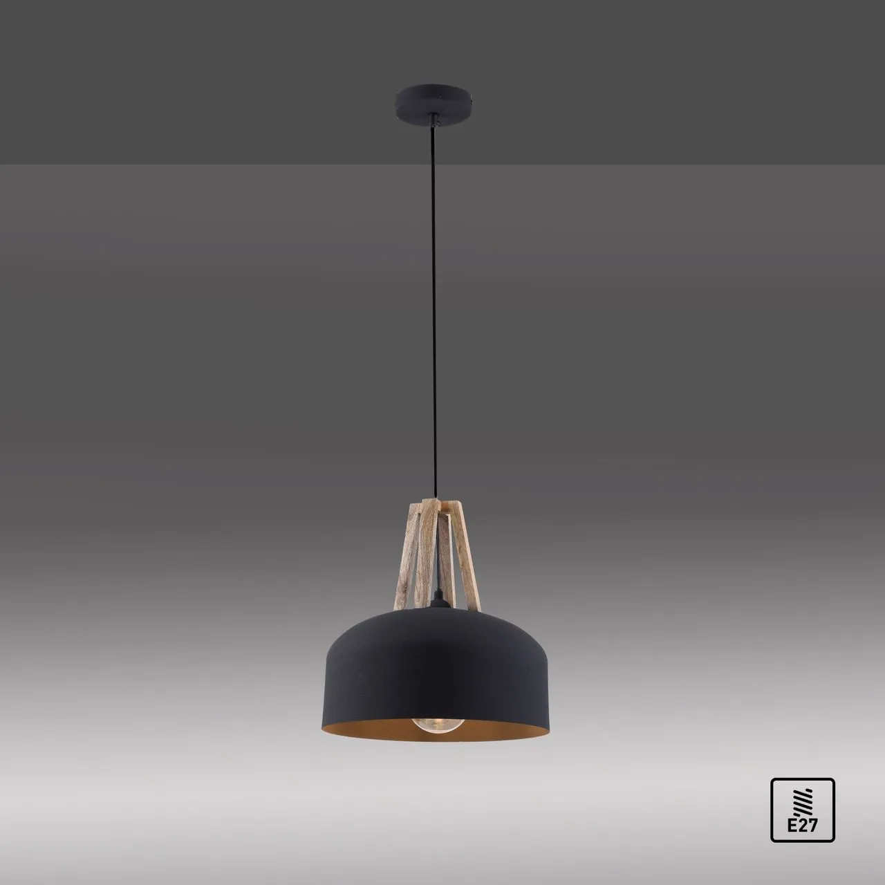 LeuchtenDirekt Pendelleuchte HAREA, 1xE27 max. 25W exkl., Holzapplikation, Ø32 cm, Innenleuchte, IP20