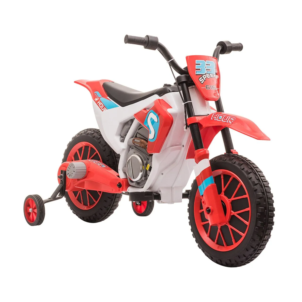 Elektromotorrad Kindermotorrad Kinderfahrzeug Elektrofahrzeug mit 2 abnehmbaren Stützrädern für Kinder ab 3 Jahren PP Metall Rot+Weiß 106,5 x 51,5 x 68 cm