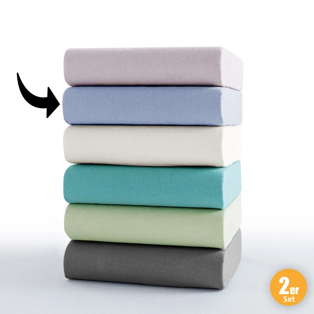 Jersey Spannbetttuch Supersoft 94/6 ca. 140-160x200 cm, Hellblau, 2er Set