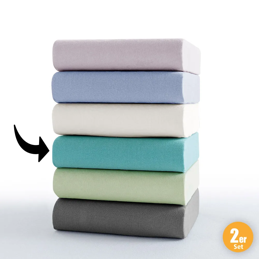 Jersey Spannbetttuch Supersoft 94/6 ca. 180-200x200 cm, Mint, 2er Set