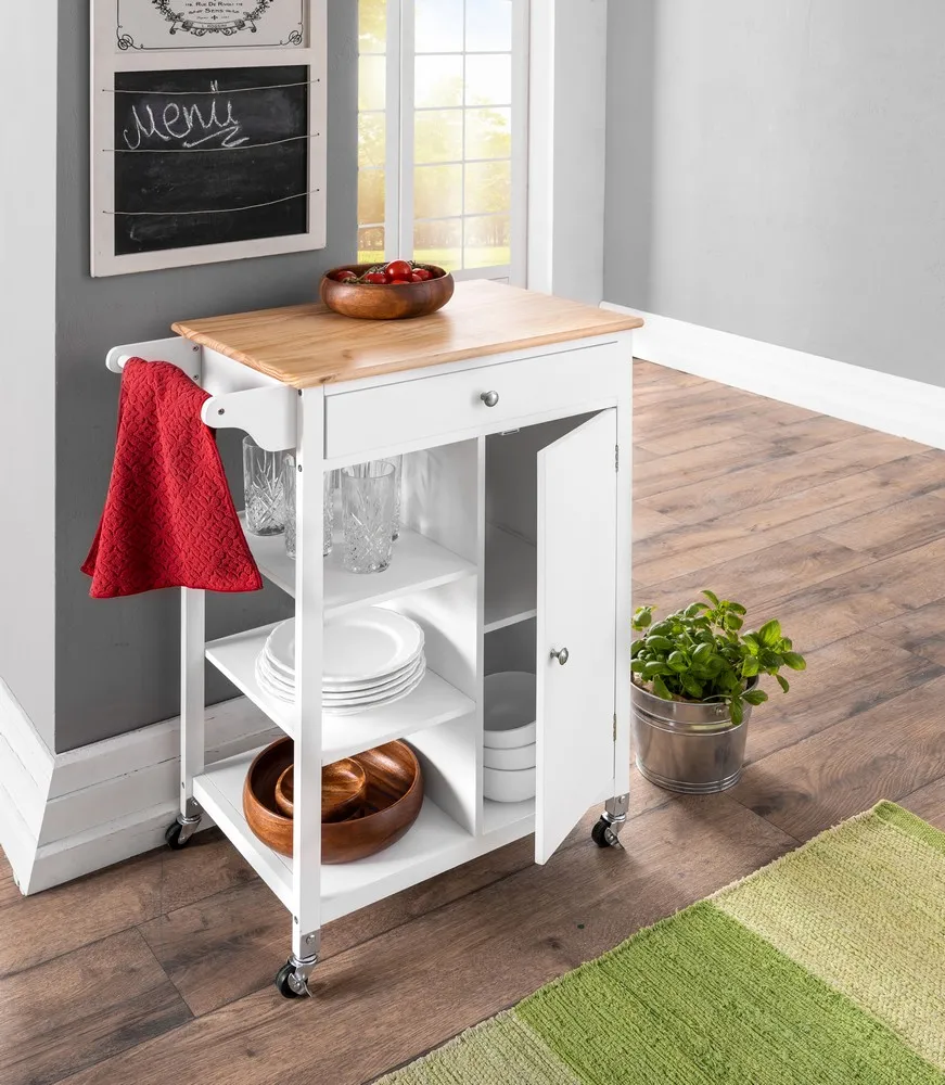 Küchenwagen mit Schublade, 1 Tür & Ablagen weiß / Sonoma Eiche