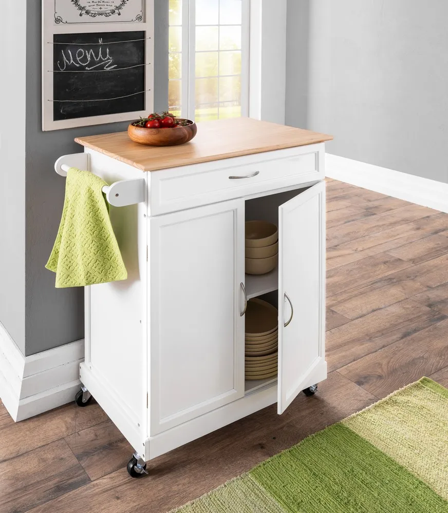 Küchenwagen mit Schublade & 2 Türen weiß / Sonoma Eiche