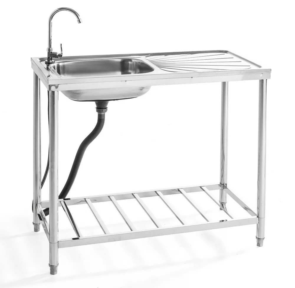 Küchenspüle aus Edelstahl mit Abtropffläche und Ablageboden, ca. 100,5 x 50,5 x 88 cm