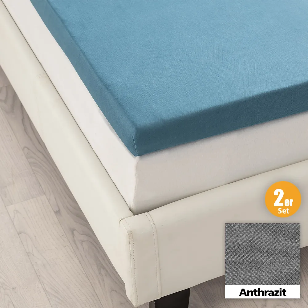Mikro-Interlock Jersey Topper-Spannbetttuch - ca. 90 - 100 x 200 cm, Anthrazit, 2er-Set