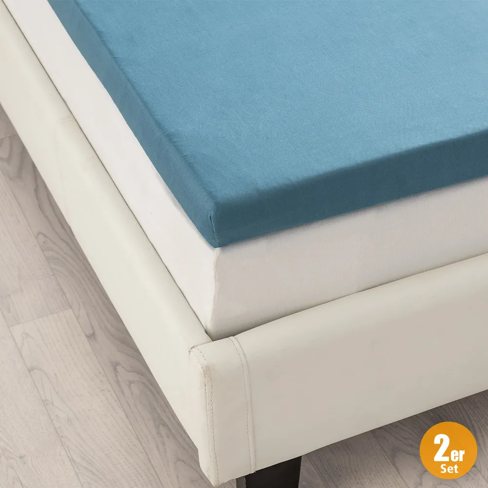 Mikro-Interlock Jersey Topper-Spannbetttuch - ca. 90 - 100 x 200 cm, Azurblau, 2er-Set