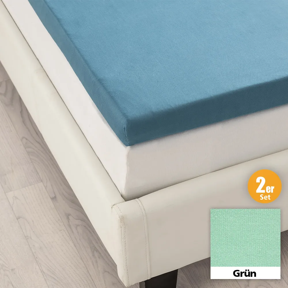 Mikro-Interlock Jersey Topper-Spannbetttuch - ca. 90 - 100 x 200 cm, Grün, 2er-Set