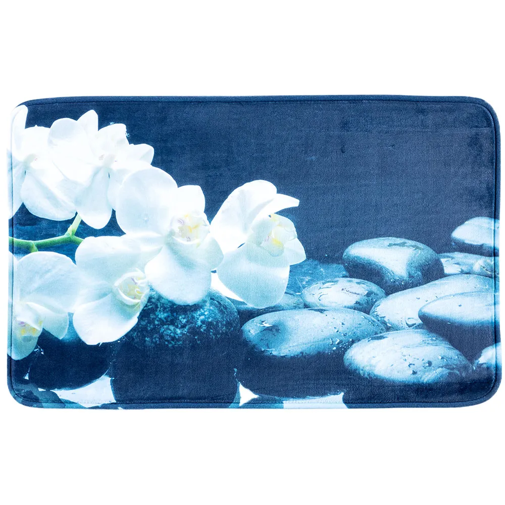 Weichschaum-Badematte - Weiße Orchideen auf Steinen, ca. 50 x 80 cm, Eckig