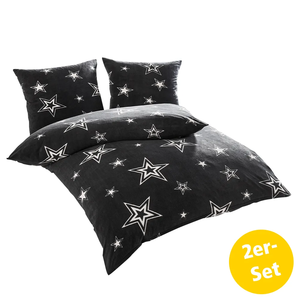 Nicki-Bettwäsche "Sterne" - ca. 135 x 200 cm, Anthrazit, 2er-Set