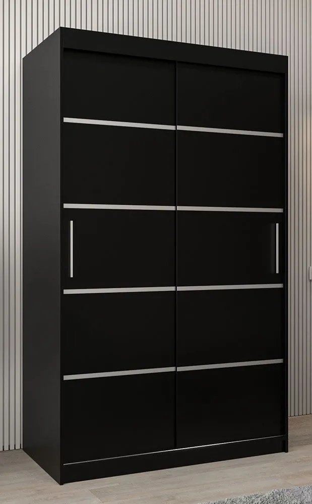 Schiebetürenschrank / Kleiderschrank Jan 02A, Farbe: Schwarz - Abmessungen: 200 x 120 x 62 cm ( H x B x T)