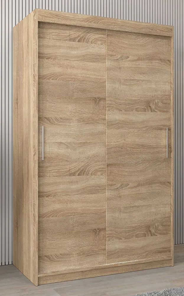 Schiebetürenschrank / Kleiderschrank Bisaurin 2A, Farbe: Eiche Sonoma - Abmessungen: 200 x 120 x 62 cm ( H x B x T)