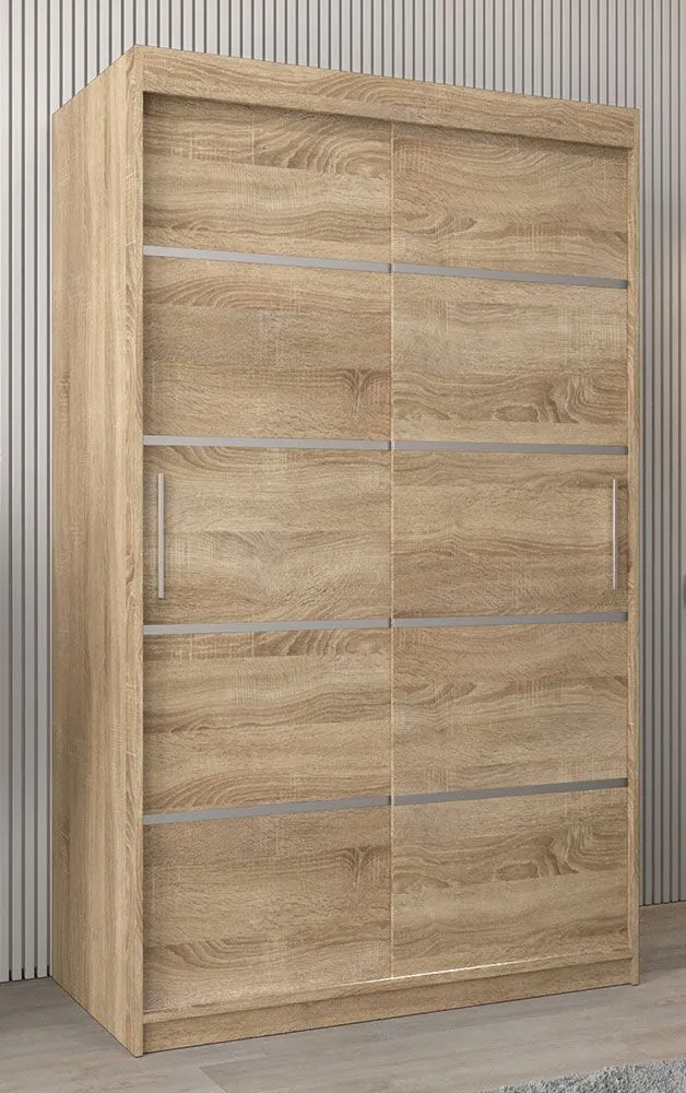 Schiebetürenschrank / Kleiderschrank Jan 02A, Farbe: Eiche Sonoma - Abmessungen: 200 x 120 x 62 cm ( H x B x T)