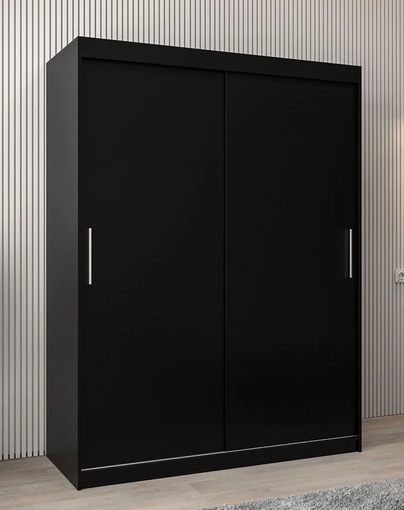 Schiebetürenschrank / Kleiderschrank Bisaurin 3A, Farbe: Schwarz - Abmessungen: 200 x 150 x 62 cm ( H x B x T)