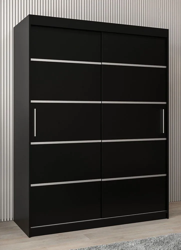 Schiebetürenschrank / Kleiderschrank Jan 03A, Farbe: Schwarz - Abmessungen: 200 x 150 x 62 cm ( H x B x T)