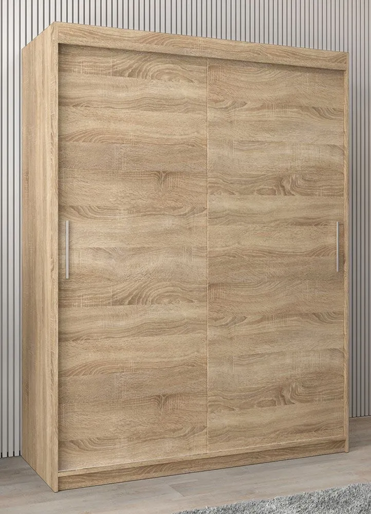 Schiebetürenschrank / Kleiderschrank Bisaurin 3A, Farbe: Eiche Sonoma - Abmessungen: 200 x 150 x 62 cm ( H x B x T)